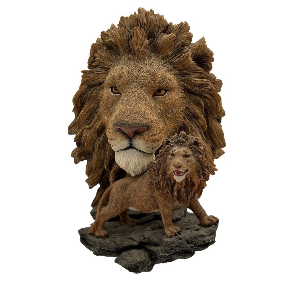 Vintage Majestic Lions Bust & Full Body RARE Statue Collectible Wildlife Decor